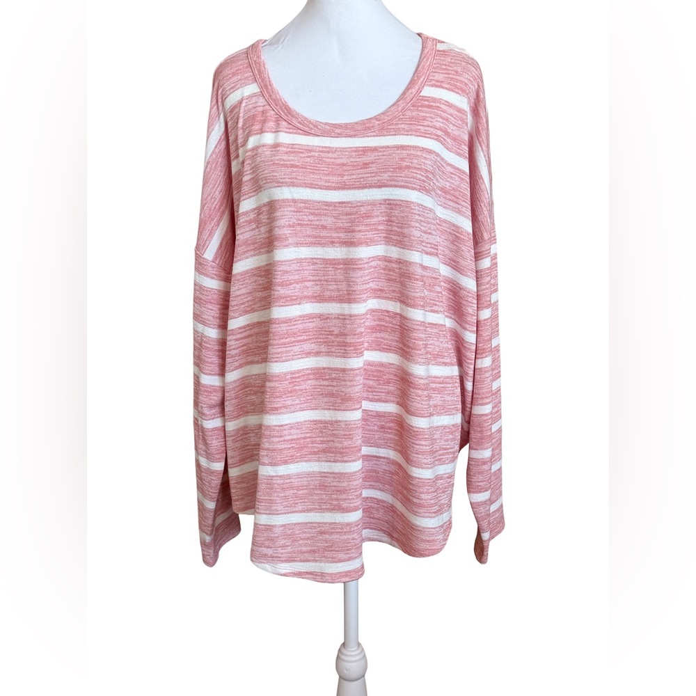 NWT TIME & TRU Pink & White Stripe Long Sleeve Hacci Knit Top Plus Sz XXXL 22W